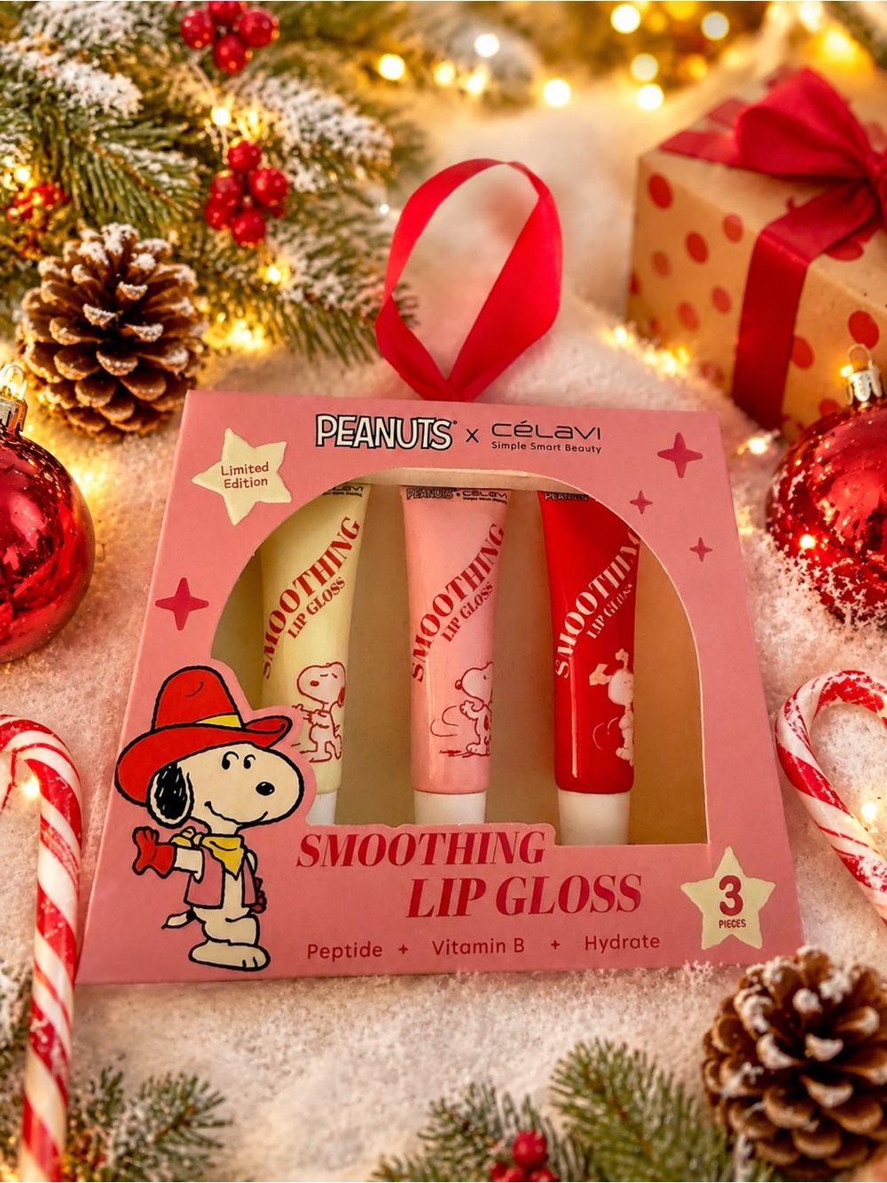 Peanuts Limited Edition Smoothing Lip Gloss- Clear, Strawberry, Peach